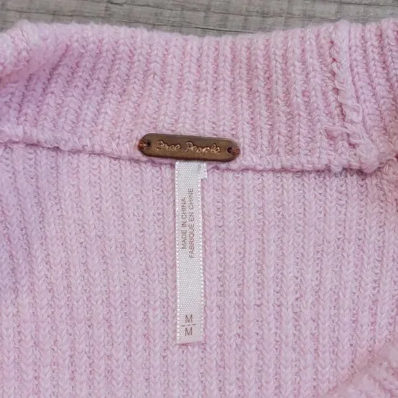 Free People Too Good Sweater Mock Neck Baby Pink Ribbed Cotton Size Medium - Picture 4 of 8